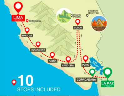 Lima to La Paz Route with PeruHop Bus.
